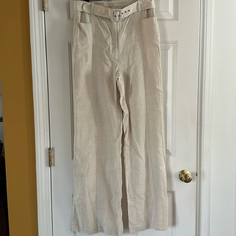 NWT Los Angeles Atelier 100% linen wide leg pants ivory natural tan